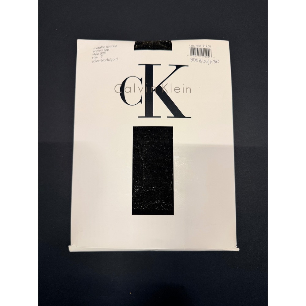 Calvin Klein Metallic Sparkle Control Top Tights Black Gold Style 522 Size 3 VTG